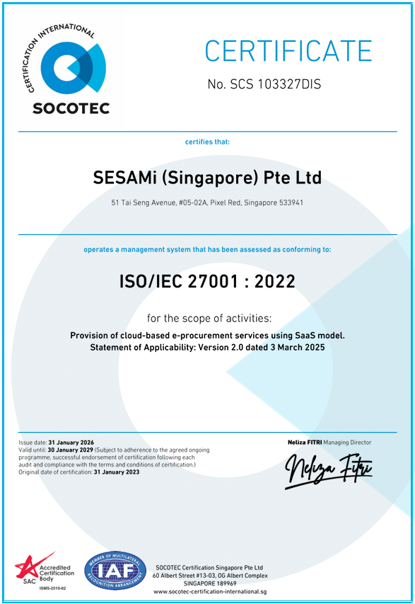 SESAMi ISO27001 Cert